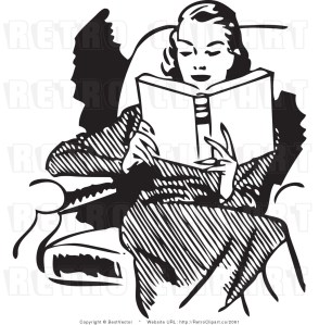 Lady Reading Book in Chair 50 style