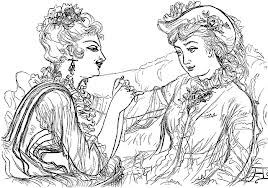 Two women talking clip art pencil drawing