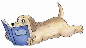 dog-reading blue book